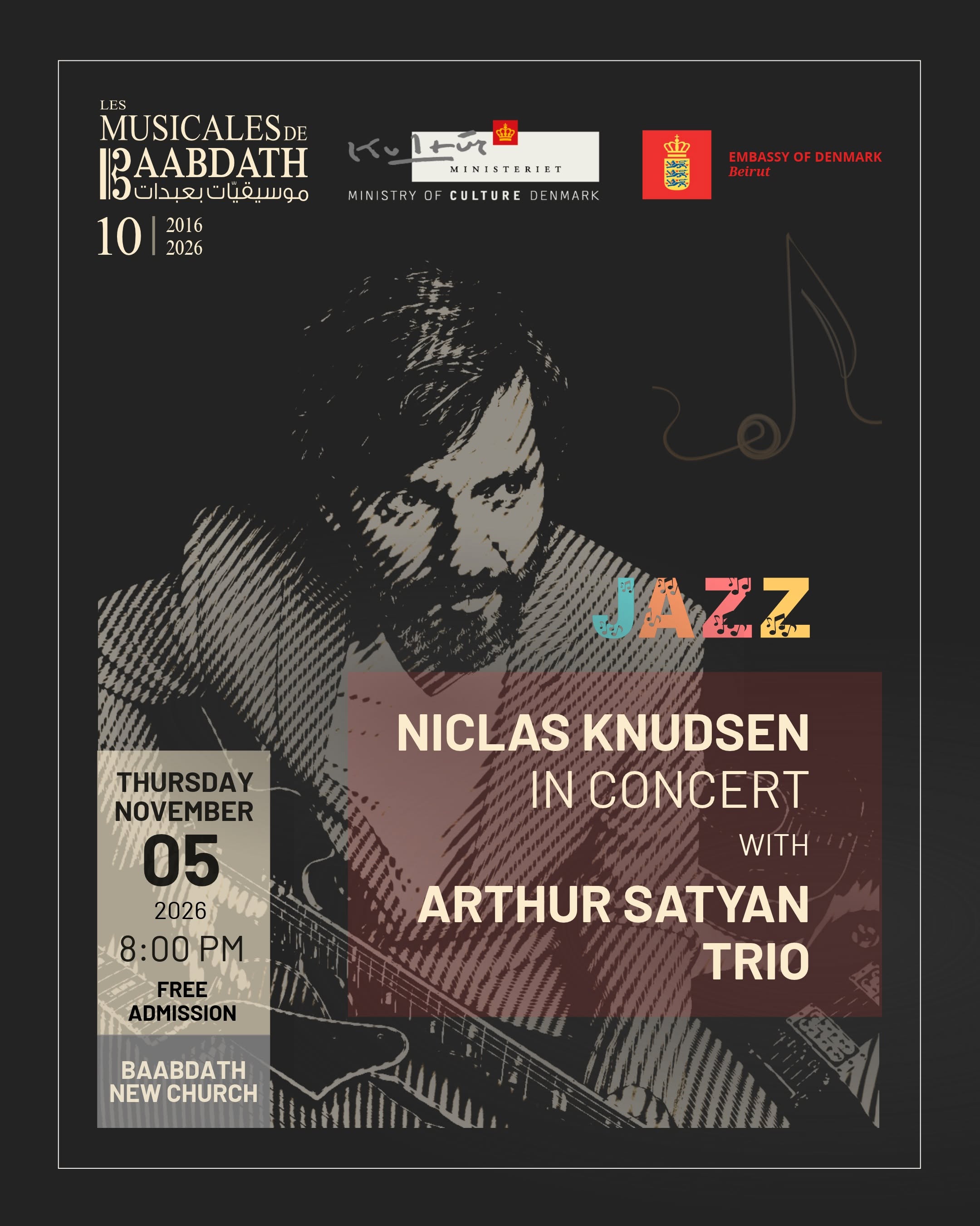 Les Musicales de Baabdath 2026: Niclas Knudsen Meets Arthur Satyan Trio